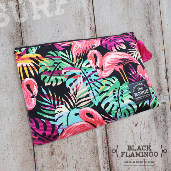 Flamingo Clutch（Black）／ saya. × the ROUGH 1枚目の画像