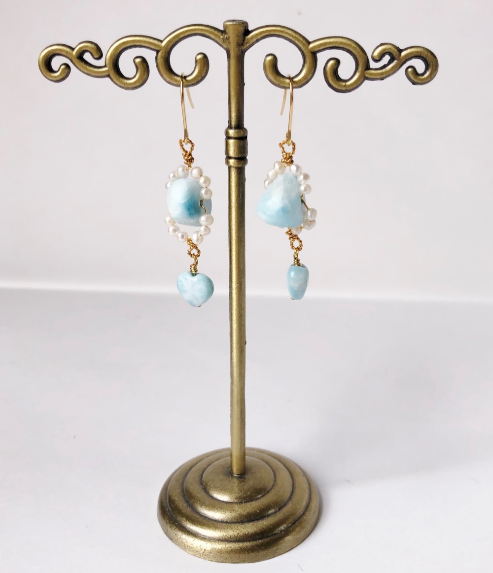 アイスラリマーと淡水真珠のピアス