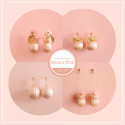 「Sakura Pink」ribbon 巻き玉ピアス/イヤリング 9枚目の画像