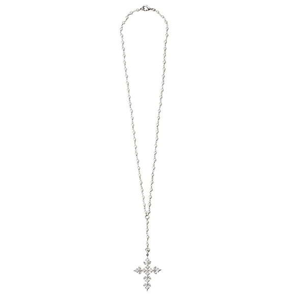 十字白K金鋯石珍珠頸鍊 第2張的照片