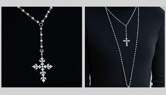 十字白K金鋯石珍珠頸鍊 第3張的照片