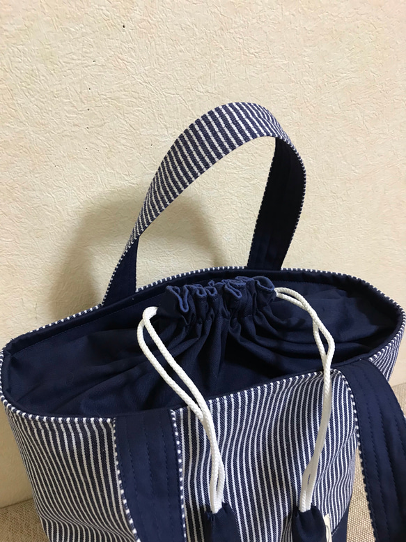 c023 巾着tote bag(ヒッコリー) 3枚目の画像