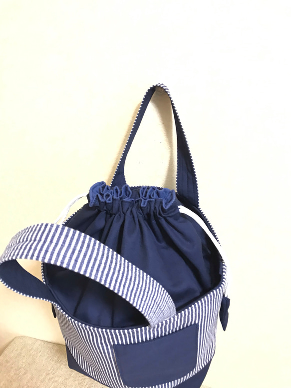 c023 巾着tote bag(ヒッコリー) 5枚目の画像