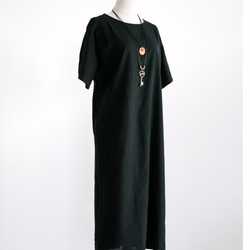ワンピース　コットン　半袖　スカート　綿麻　ブラック　ゆったり　ロング丈  007 2枚目の画像