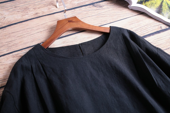 ワンピース　コットン　半袖　スカート　綿麻　ブラック　ゆったり　ロング丈  007 5枚目の画像