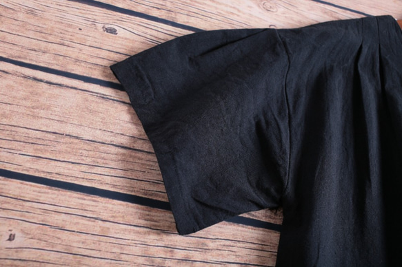 ワンピース　コットン　半袖　スカート　綿麻　ブラック　ゆったり　ロング丈  007 6枚目の画像