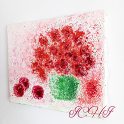油絵  赤い花と林檎 3枚目の画像