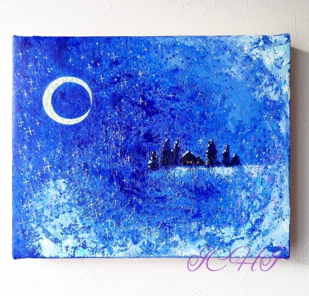 【十五夜】 絵画 油絵