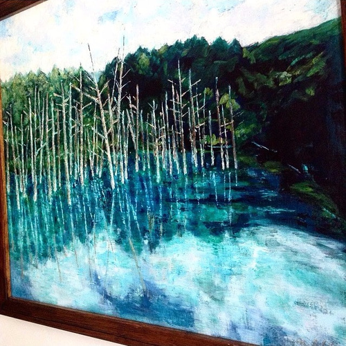 「青い池」油彩画 絵画 風景画 油絵 Ｆ10 原画 青い池」F10油彩画 絵画 風景画 油絵 原画 - メルカリ
