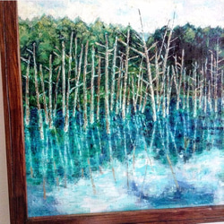 油絵　青い池 3枚目の画像