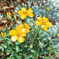 油絵 油彩 油彩画 絵画【くじゅう花公園とマリーゴールド】 油絵 油彩 油彩画 絵画【くじゅう花公園とマリーゴールド