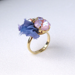 紫陽花のリング　〜淡い紫とブルーグラデのシルクリボン 4枚目の画像