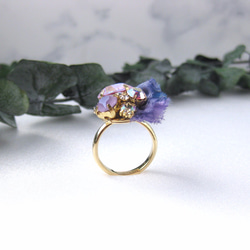 紫陽花のリング　〜淡い紫とブルーグラデのシルクリボン 5枚目の画像
