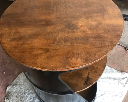 ハンドメイド】ドラム缶加工テーブル 収納付 机・デスク 青葉