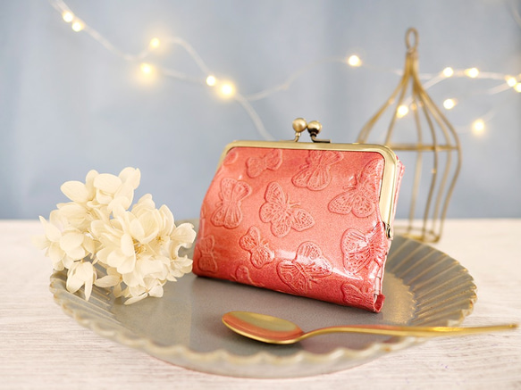 【訳あり】コンパクトなのに大容量な二つ折り財布 エレガントな大人かわいい がま口財布《ピンク》CU218PK 1枚目の画像