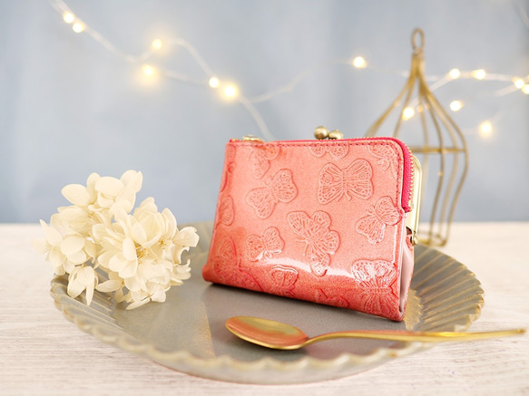 【訳あり】コンパクトなのに大容量な二つ折り財布 エレガントな大人かわいい がま口財布《ピンク》CU218PK 2枚目の画像