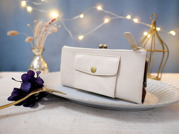 ｷｭｲｰﾙﾃﾞｿﾝ スリムなのに大容量な長財布 誰かに見せたくなるがま口財布 《アイボリー》CU013IV 2枚目の画像