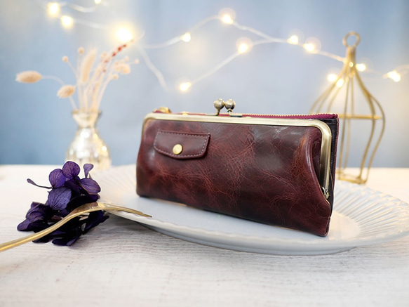 ｷｭｲｰﾙﾃﾞｿﾝ スリムなのに大容量な長財布 誰かに見せたくなるがま口財布 《パープル》CU013PU 1枚目の画像