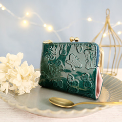 ｷｭｲｰﾙﾃﾞｿﾝ コンパクトなのに大容量な二つ折り財布 エレガントな大人かわいい がま口財布《グリーン》CU218GR 2枚目の画像