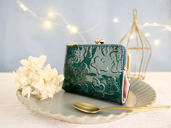 ｷｭｲｰﾙﾃﾞｿﾝ コンパクトなのに大容量な二つ折り財布 エレガントな大人かわいい がま口財布《グリーン》CU218GR 2枚目の画像