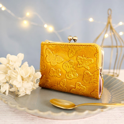 【訳あり】コンパクトなのに大容量な二つ折り財布 エレガントな大人かわいい がま口財布《イエロー》CU218YE 2枚目の画像