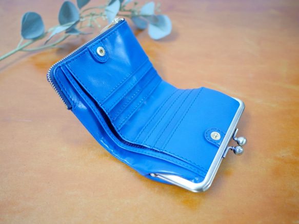 ｷｭｲｰﾙﾃﾞｿﾝ コンパクトなのに大容量な二つ折り財布 上質レザーの魅力的ながま口 《ブルー》CU215BL 3枚目の画像