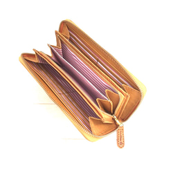 ｷｭｲｰﾙﾃﾞｿﾝ キュートなネコの型押しの長財布　上質レザーのかわいいラウンドファスナー 《イエロー》CU181CA 5枚目の画像