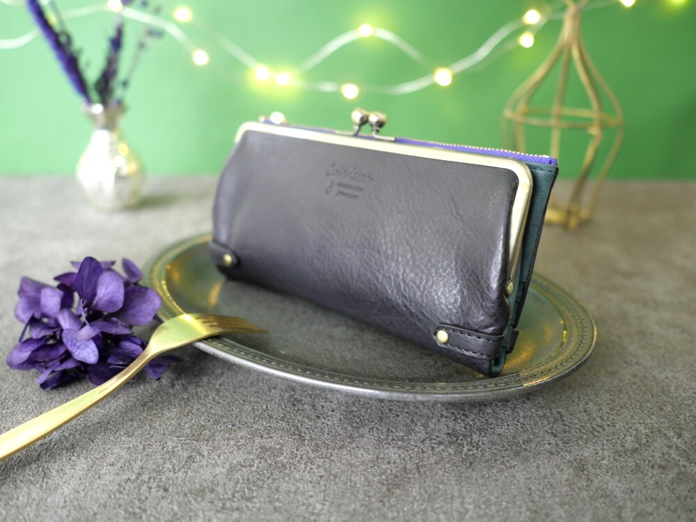 ｷｭｲｰﾙﾃﾞｿﾝ スリムなのに大容量な 長財布 上質レザーの魅力的な がま口 財布 《ブラック》CU189BK