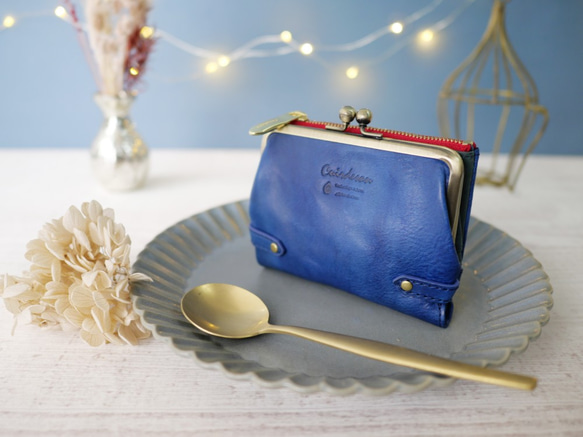 ｷｭｲｰﾙﾃﾞｿﾝ コンパクトなのに大容量な二つ折り財布 上質レザーの魅力的ながま口財布 《ブルー》CU190BL 1枚目の画像