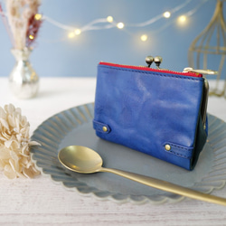 ｷｭｲｰﾙﾃﾞｿﾝ コンパクトなのに大容量な二つ折り財布 上質レザーの魅力的ながま口財布 《ブルー》CU190BL 2枚目の画像