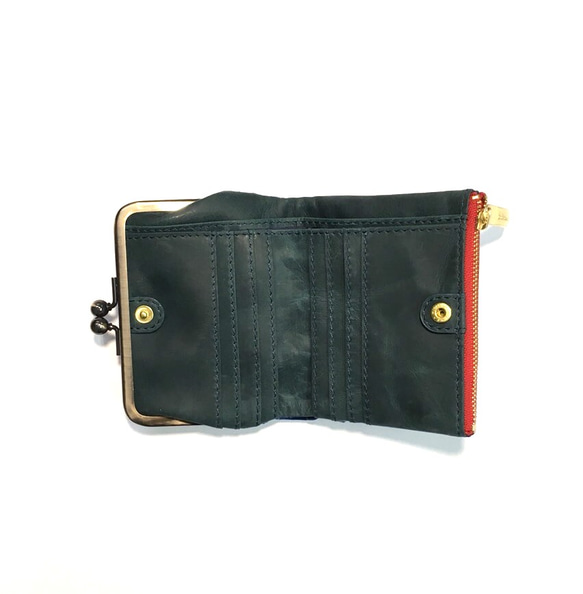 ｷｭｲｰﾙﾃﾞｿﾝ コンパクトなのに大容量な二つ折り財布 上質レザーの魅力的ながま口財布 《ブルー》CU190BL 3枚目の画像