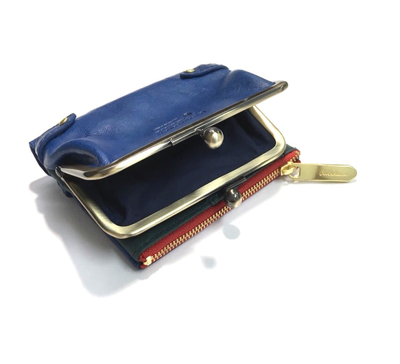 ｷｭｲｰﾙﾃﾞｿﾝ コンパクトなのに大容量な二つ折り財布 上質レザーの魅力的ながま口財布 《ブルー》CU190BL 5枚目の画像