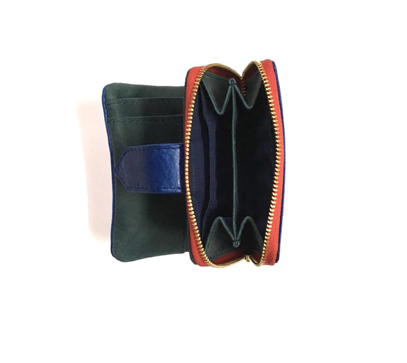 Quildison 小巧而大容量的雙折皮夾 精美的優質皮革折疊皮夾 [藍色] CU191BL 第5張的照片