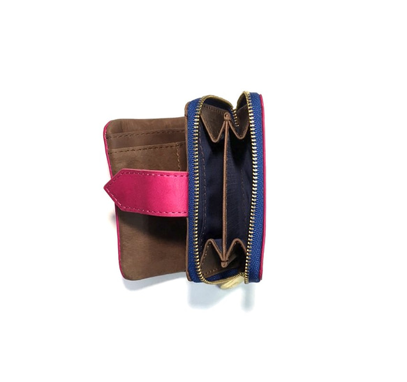 Cuir de Son 小巧但大容量的雙折錢包 由優質皮革製成的迷人折疊錢包 《粉紅色》 CU191PK 第5張的照片