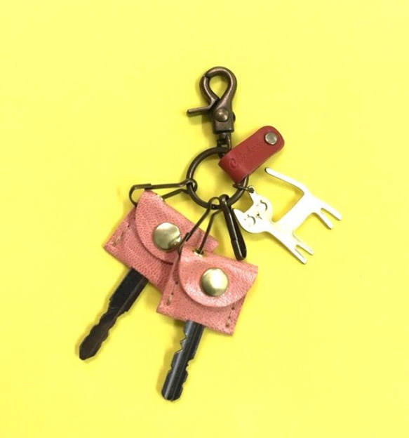 鑰匙扣鑰匙套鑰匙圈皮革鑰匙包皮革魅力貓貓貓 第3張的照片