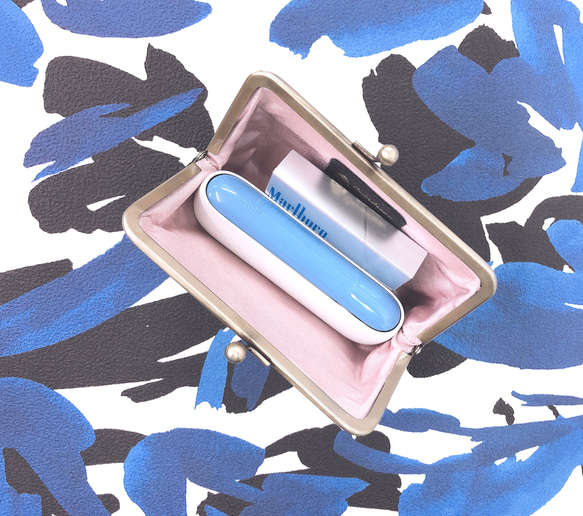 【SALE】CU176BL　iQOS アイコス フラワー　花　ポーチ　革　レザーソフト　がま口　お薬 アクセサリー 小物 2枚目の画像