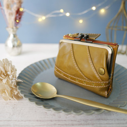 ｷｭｲｰﾙﾃﾞｿﾝ コンパクトなのに大容量な二つ折り財布 大人かわいいが詰め込まれたがま口 《イエロー》CU151YE 1枚目の画像