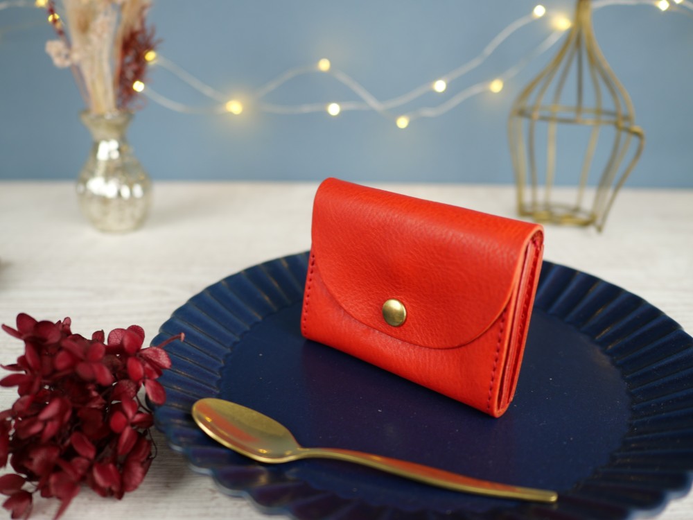 LU03RD　イタリアレザー　コンパクト財布　ミニ財布　小さい　手のひら　シンプル　ミニマム　３つ折り　折財布