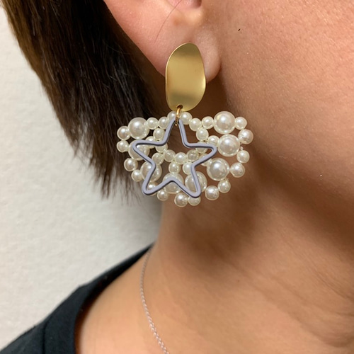 パール×スターピアス ピアス（その他） みぃちぃ 通販 7923177｜Creema