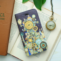 時計の街」iPhone16/15/14/13など手帳型スマホケース【内側デザイン