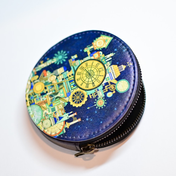 ミニコインケース「時計の街」丸型ポーチ 2枚目の画像
