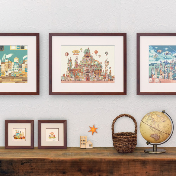 人気商品の そのまま飾れるアート「画材の王国」空想街複製原画（額入り 絵画