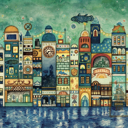 奥村ユズル　水彩画原画　アムステルダム運河の街 アムステルダムの街並み 絵画 奥村ユズル 通販 14653507｜Creema
