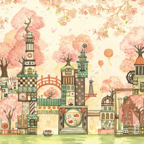 ポスターA4サイズ「桜町三十四番街」 絵画 空想街雑貨店 通販 6069985