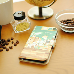 iPhone手帳型スマホケース「コーヒーの街」【ベルトあり、内側デザイン可】 1枚目の画像