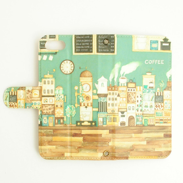 iPhone手帳型スマホケース「コーヒーの街」【ベルトあり、内側デザイン可】 2枚目の画像