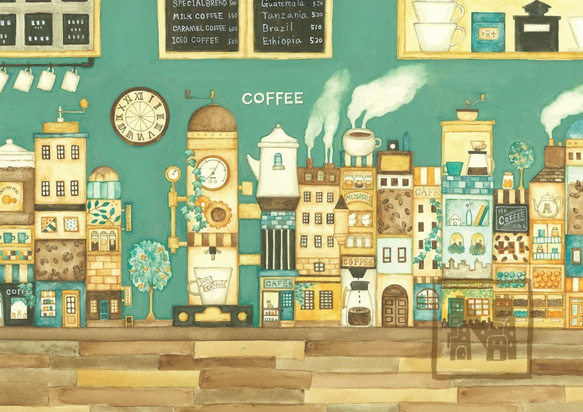 ポスターA4サイズ「カフェの奥のコーヒーの街」 1枚目の画像