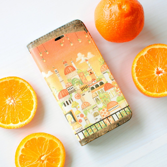 「オレンジの宮殿」iPhone15/14/13/pro/mini・SE/7/8手帳型スマホケース【内側デザイン入り】 1枚目の画像