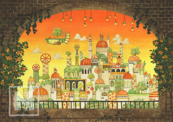 ポスターA4サイズ「オレンジの宮殿」 絵画 空想街雑貨店 通販 9173168