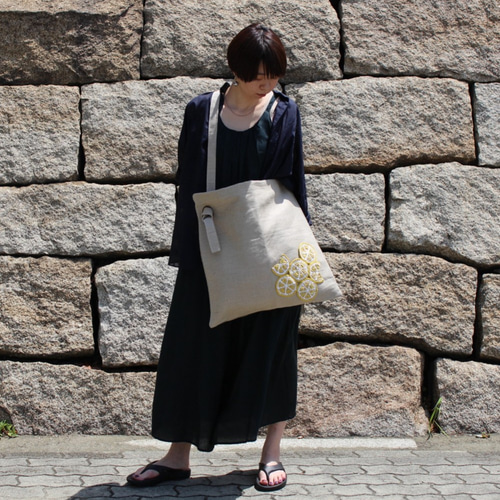 送料無料】Unisex Bigショルダーバッグ（レモンイエロー